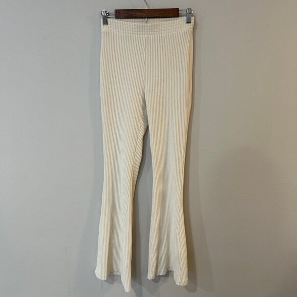 Aerie Off White Cream Velour Ribbed Flare Sweatpants Women’s Size Small - Picture 2 of 5